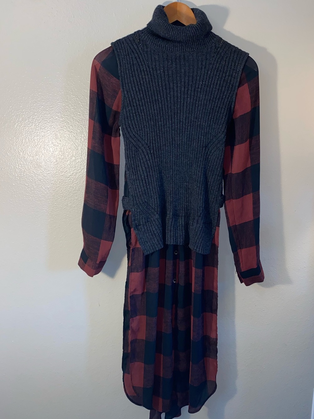 Rock & Republic Layered Plaid Sweater Shirt Dress Size M Grunge